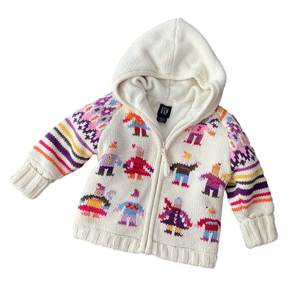 GAP Other - BABY GAP Thick Chunky Colorful Zip Sweater Hoodie Fair Isle Size 12-18 Months